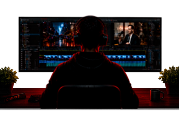 Video editor at a workstation